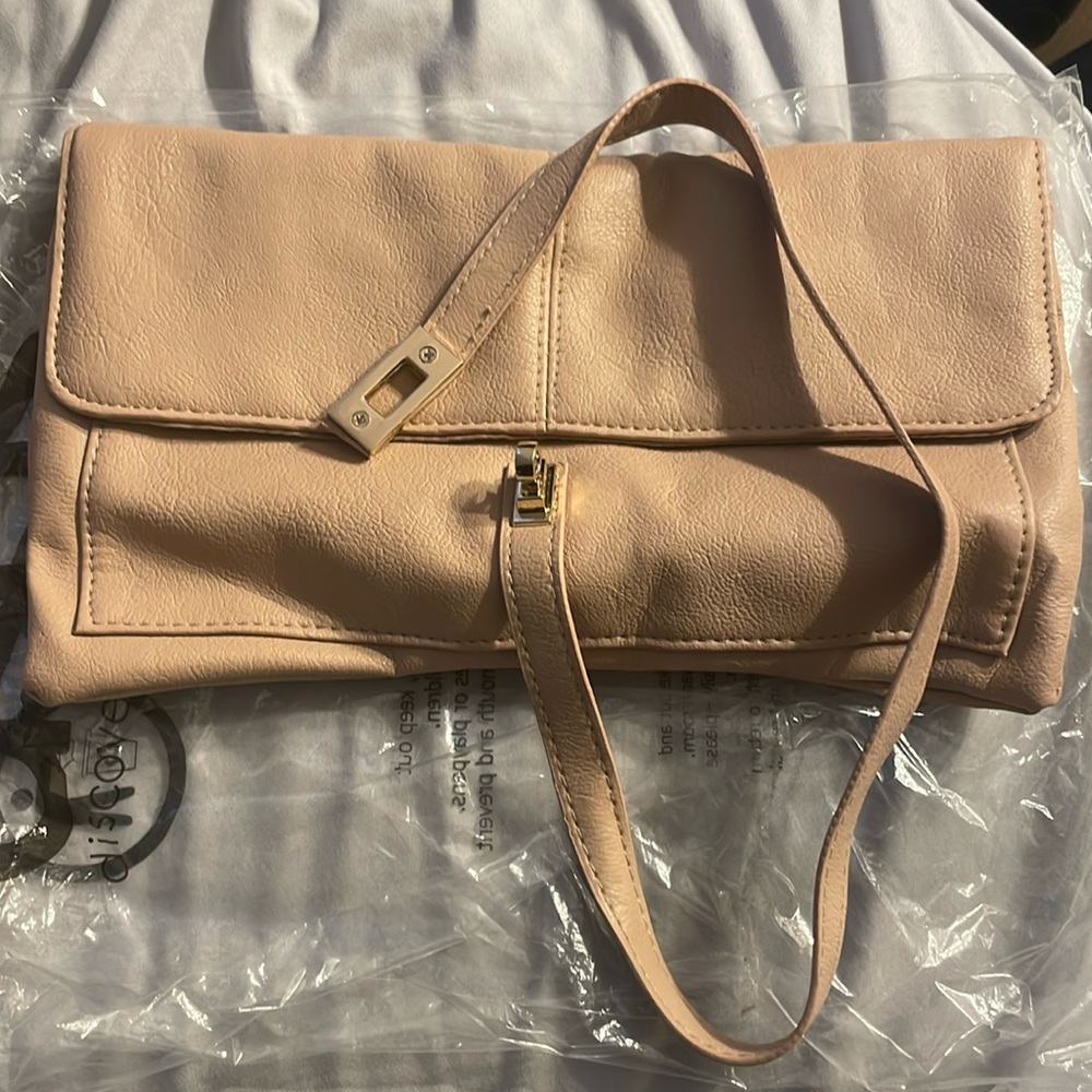 ASOS nude/light tan clutch with gold hardware
